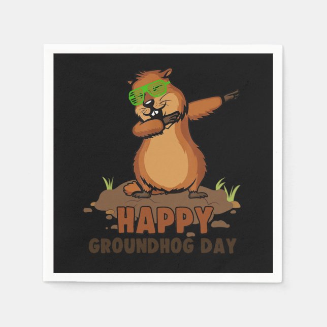 Dabbing Groundhog Lovers Happy Groundhog Day T-Shi Napkins (Front)
