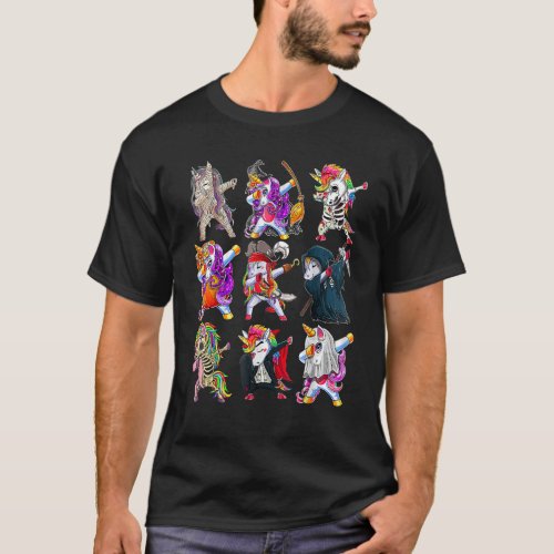 Dabbing Halloween Boys Girls Unicorn Skeleton Zomb T_Shirt