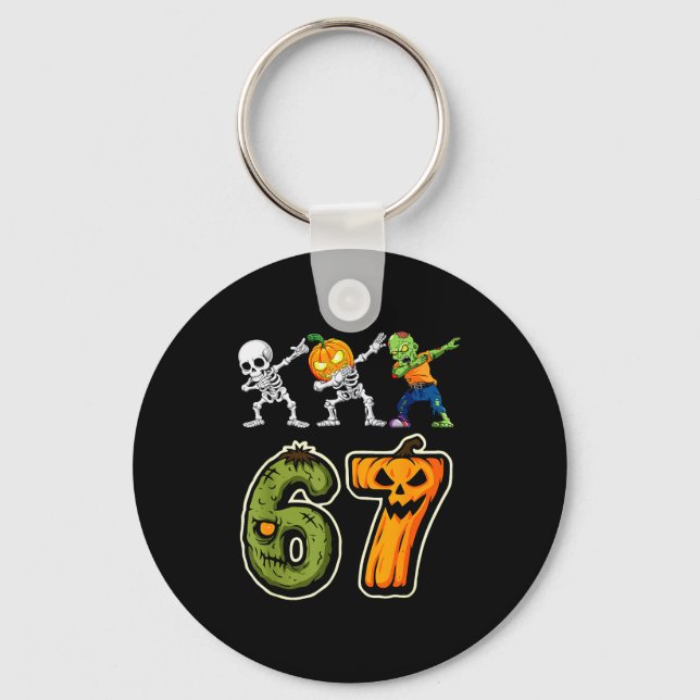 Dabbing Halloween Boys Six Seven 67 Meme Funny Kid Keychain (Front)