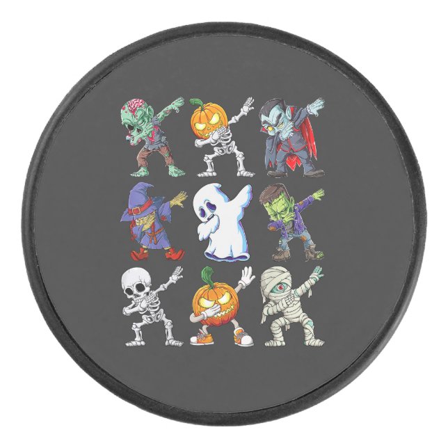 Dabbing Halloween Boys Skeleton Hockey Puck (Front)
