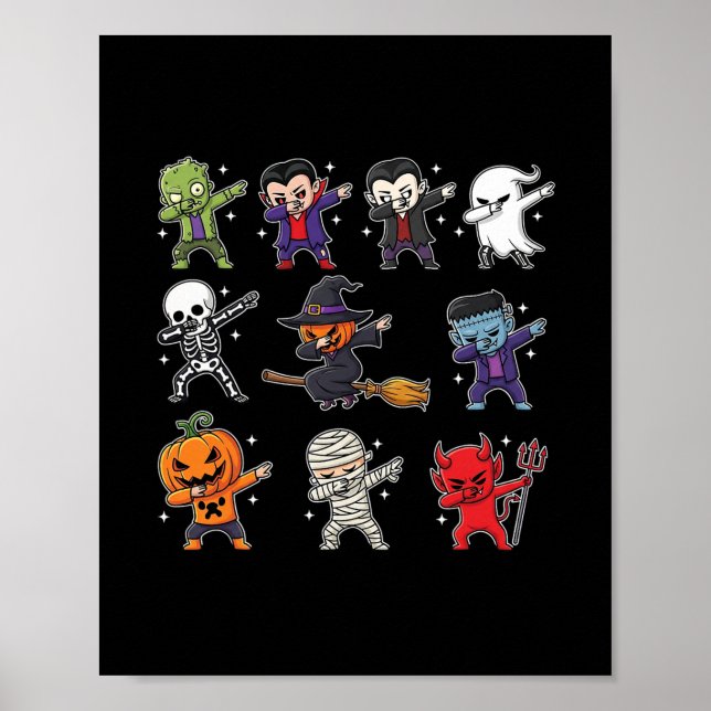 Dabbing Halloween Boys Skeleton Zombie Scary Pumpk Poster (Front)