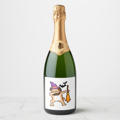 Dabbing Halloween Pug Dog Sparkling Wine Label