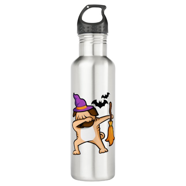 Dabbing Halloween Pug Dog Stainless Steel Water Bottle (Front)