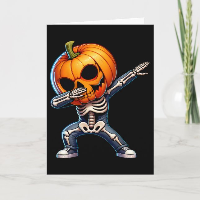 Dabbing Halloween Skeleton Boys Trick Treat Funny  Card (Front)
