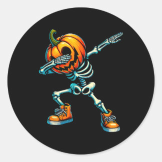 Dabbing Halloween Skeleton Boys Trick Treat Funny  Classic Round Sticker
