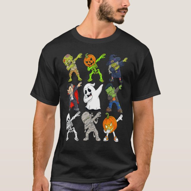 Dabbing Halloween Skeleton Zombie Scary Pumpkin Va T-Shirt (Front)