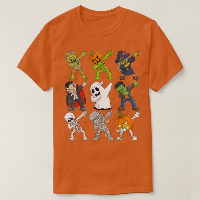 Dabbing Halloween Skeleton Zombie Scary Pumpkin Va T-Shirt (Design Front)