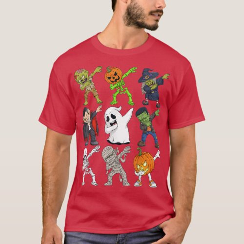 Dabbing Halloween Skeleton Zombie Scary Pumpkin Va T_Shirt