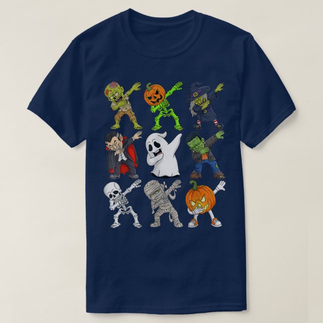 Dabbing Halloween Zombie Skeleton Scary Pumpkin Va T-Shirt (Design Front)