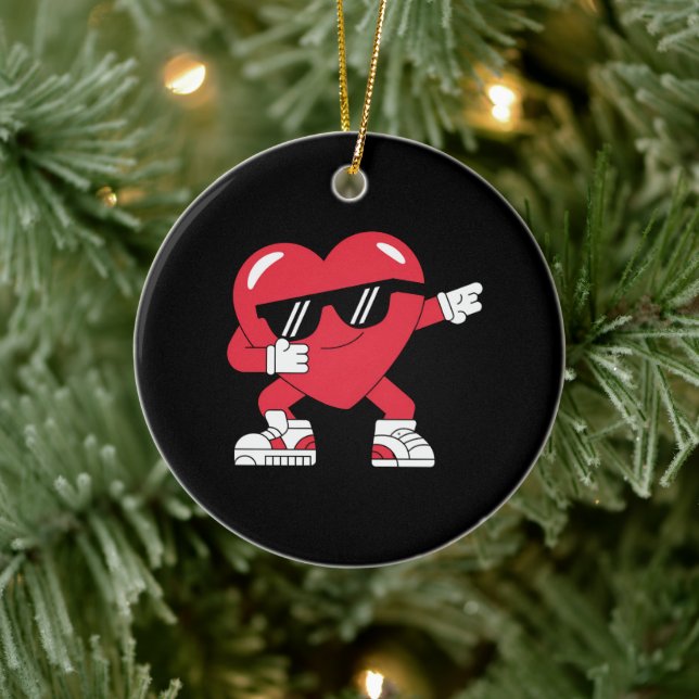 Dabbing Heart Funny Gifts Valentines Day Ceramic Ornament (Tree)