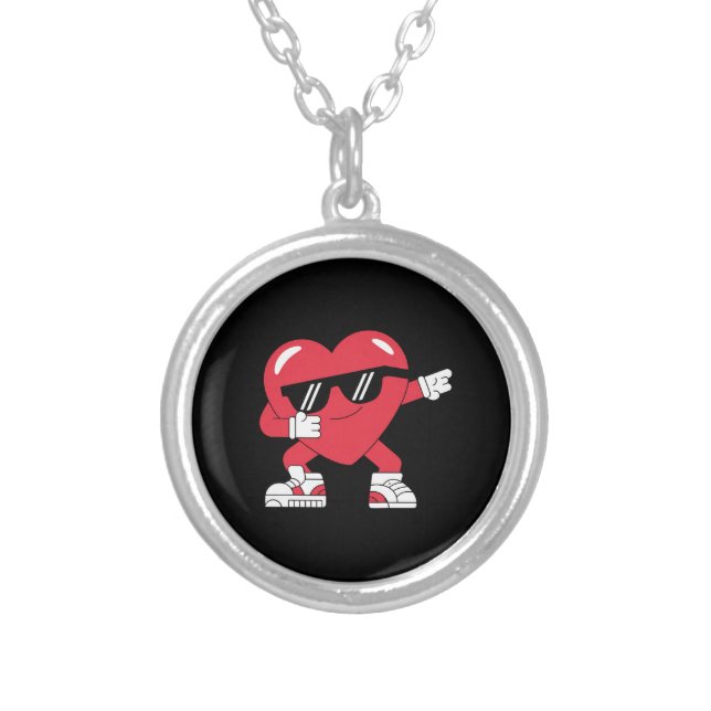 Dabbing Heart Funny Gifts Valentines Day Silver Plated Necklace (Front)