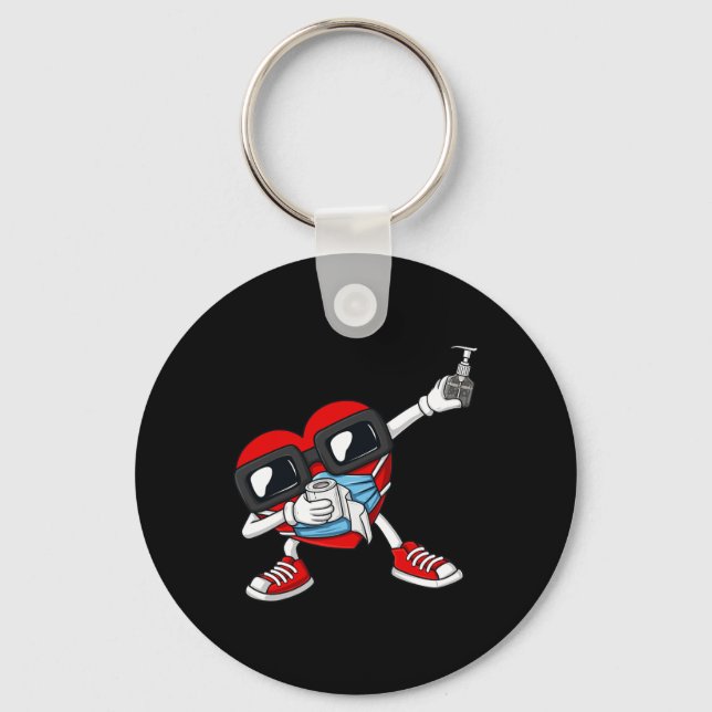 Dabbing Heart In A Mask Fun Valentines Day Dab  Keychain (Front)