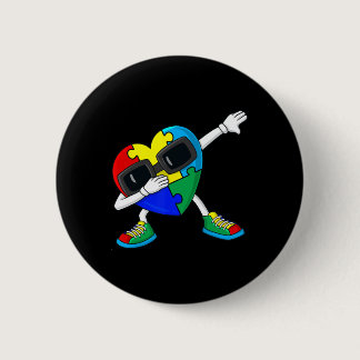 Dabbing Heart Puzzle Pieces Autism Dab Boys Girls  Button