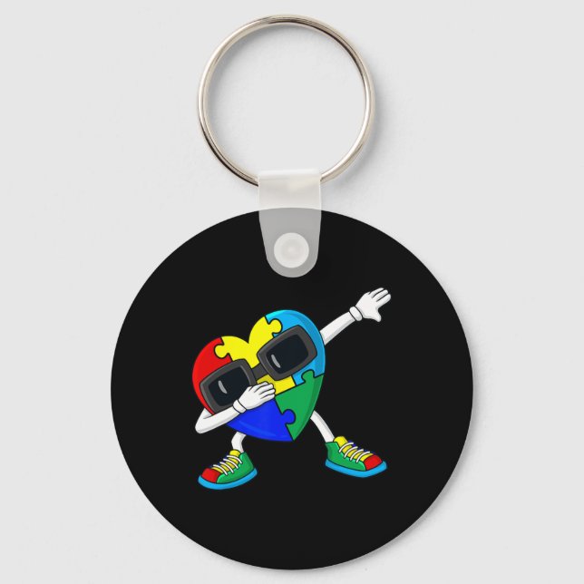 Dabbing Heart Puzzle Pieces Autism Dab Boys Girls  Keychain (Front)