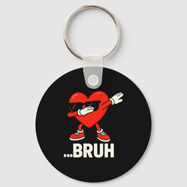 Dabbing Heart Sungles Bruh Meme Funny Valentine  Keychain (Front)