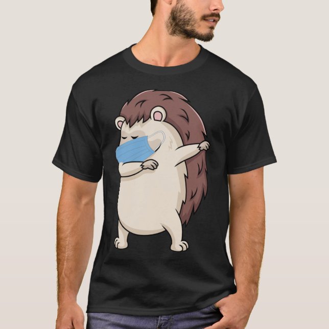 Dabbing Hedgehog With Face Mask   Dab  Bunny T-Shirt (Front)