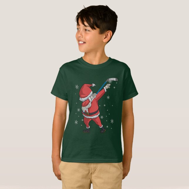 Dabbing Hockey Santa Claus Christmas Gift T-Shirt (Front Full)