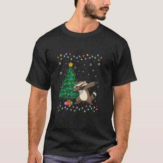 Dabbing Honey Badger Xmas Tree Lights Ugly Christm T-Shirt