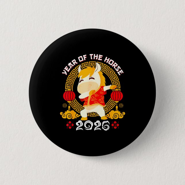 Dabbing Horse Chinese New Year Of The Horse2026  Button (Front)
