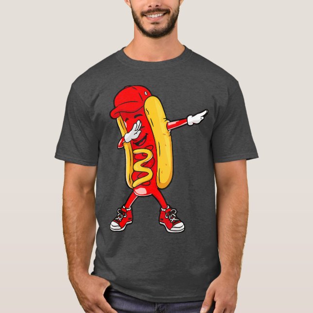 Dabbing Hot Dog Doing Hip Hop Dab Dance Funny T-Shirt (Front)