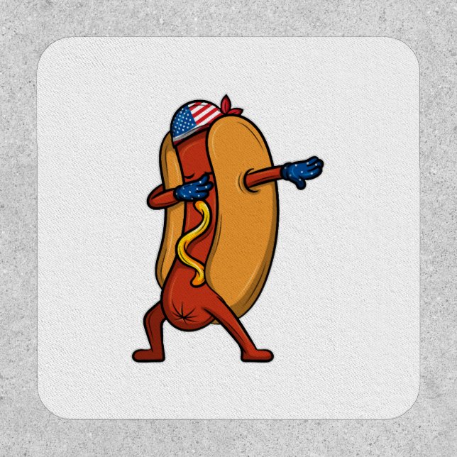 Dabbing Hot Dog Wiener 4th July Independence Day Patch (Front)