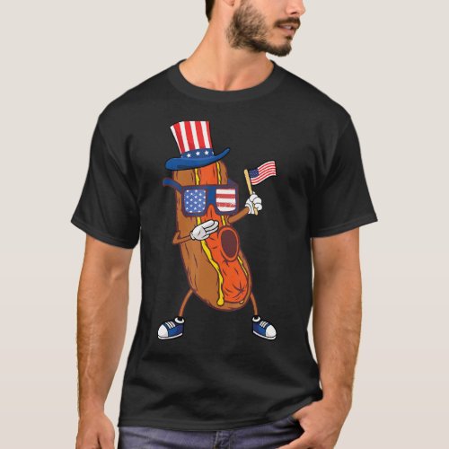 Dabbing Hotdog 4th Of July Boys Girls American Fla T_Shirt