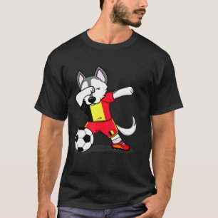 Dabbing Husky Dog Belgium Football Belgian flag So T-Shirt