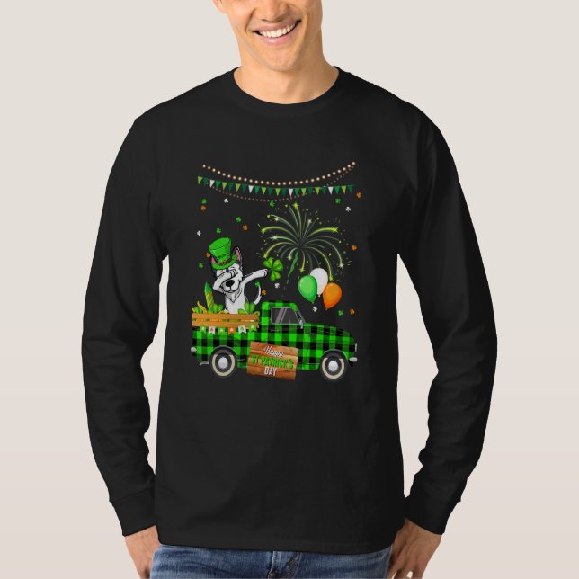 Dabbing Husky Dog  Shamrock St Patrick's Day T-Shirt (Front)