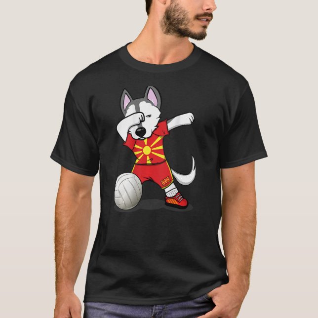 Dabbing Husky Macedonia Volleyball Fans   Macedoni T-Shirt (Front)