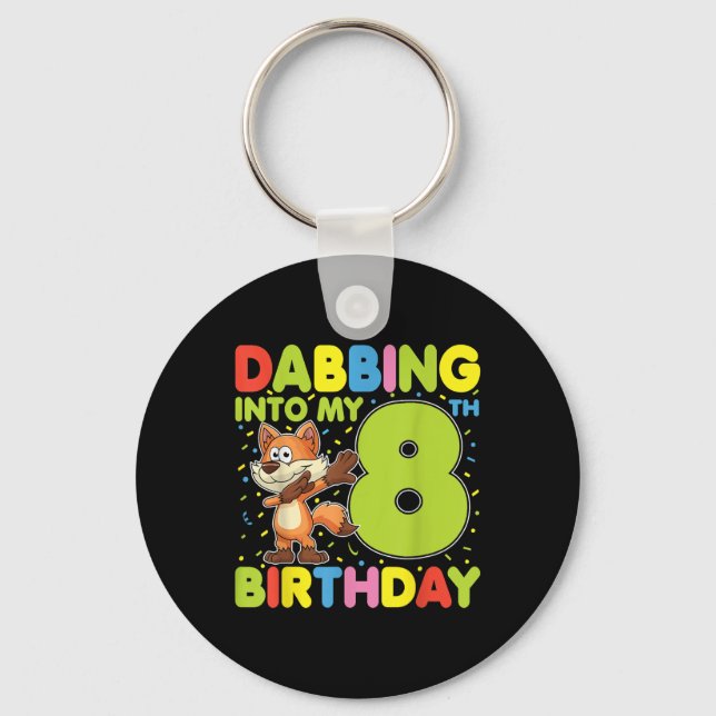 Dabbing Into My 8th Birthday Fox Eight Years Old B Keychain (Front)