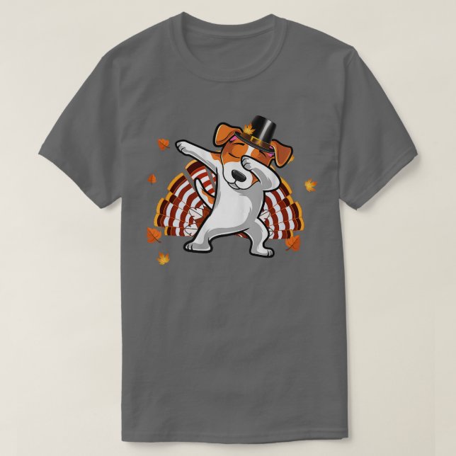 Dabbing Jack Russell Thanksgiving Day Dog Pilgrim  T-Shirt (Design Front)