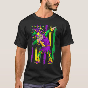 Dabbing Jester Mardi Gras Mask Flag Costume Carniv T-Shirt