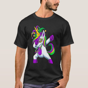 Dabbing Jester Unicorn Mardi Gras Carnival Kids Gi T-Shirt
