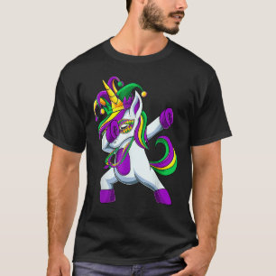 Dabbing Jester Unicorn Mardi Gras Kids Girls T-Shirt