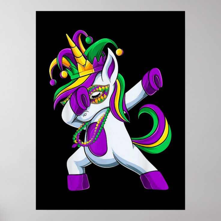Dabbing Jester Unicorn Mardi Gras Poster | Zazzle