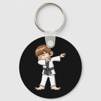 Dabbing Karate Boy Funny Martial Arts Cartoon Desi Keychain