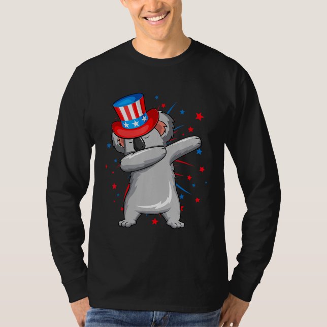 Dabbing Koala With Usa Hat Firework 4th Of July T-Shirt (Front)