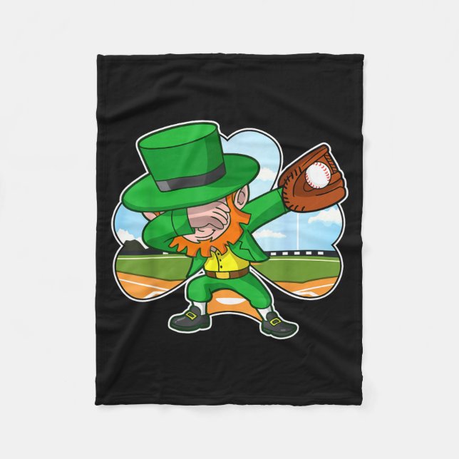 Dabbing Leprechaun Baseball St Patricks Day Irish  Fleece Blanket (Front)
