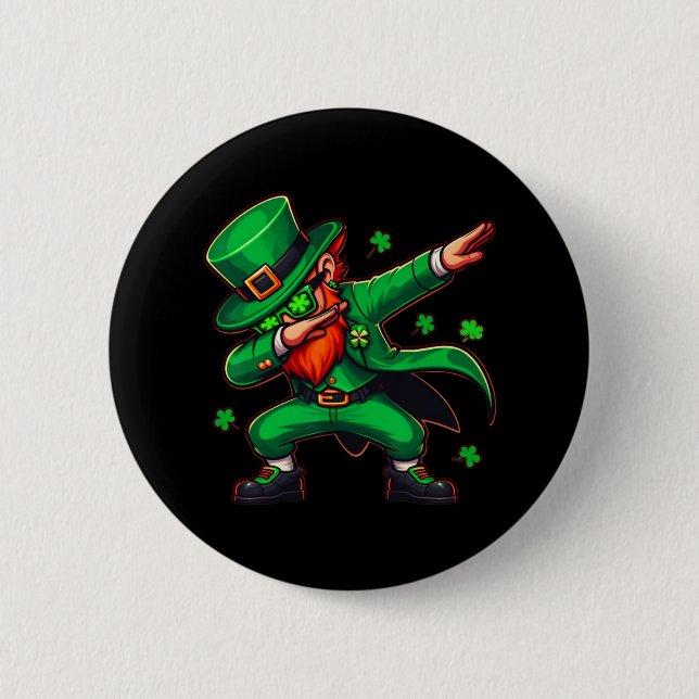 Dabbing Leprechaun Funny Men Kids Boys St Patricks Button (Front)