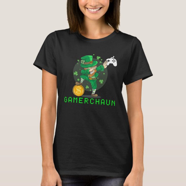 Dabbing Leprechaun Shenanigans Gamerchaun Unicorn T-Shirt (Front)