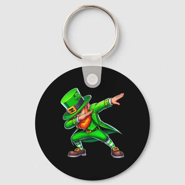 Dabbing Leprechaun St Patricks Day Funny Irish Men Keychain (Front)