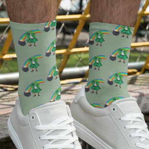 Dabbing Leprechaun St Patricks Day Pot of Gold Socks