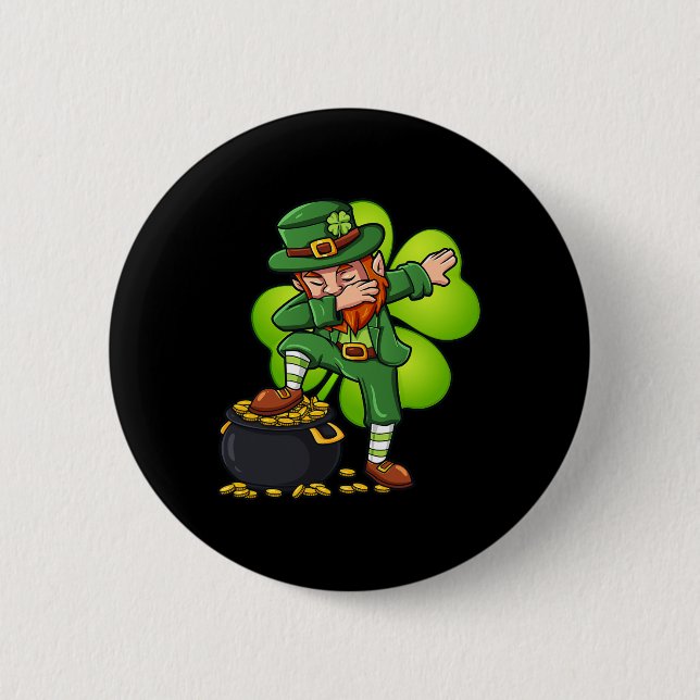 Dabbing Leprechaun With Clover St Patrick's Day  Button (Front)