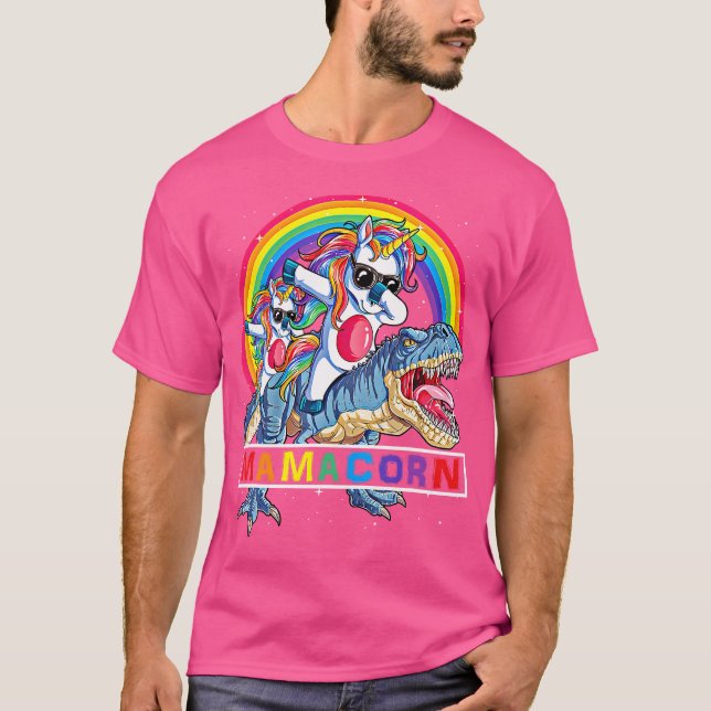 Dabbing Mamacorn Unicorn Mom Dinosaur Rainbow Moth T-Shirt (Front)