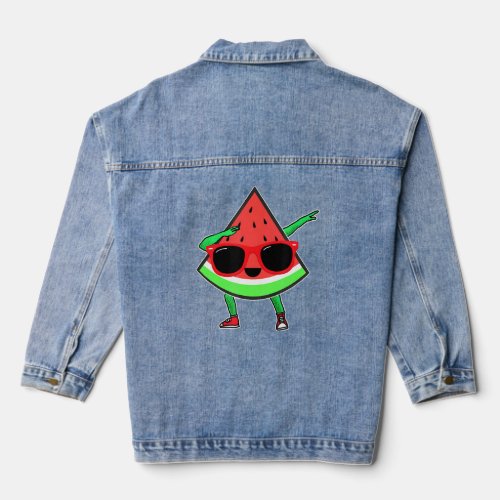 Dabbing Melon Watermelon Summer Melon Dabbing Wate Denim Jacket