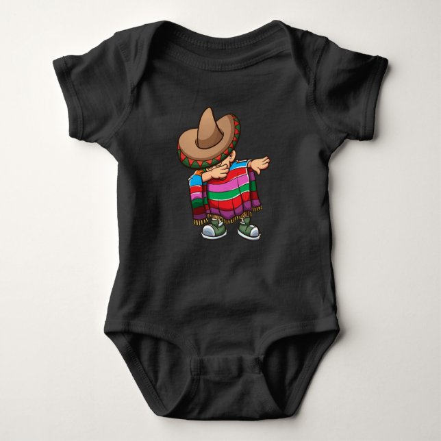 Dabbing Mexican Kid with Sombrero and Sombrero Baby Bodysuit (Front)