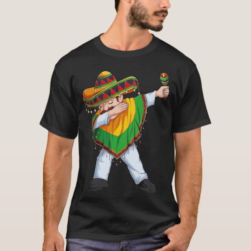 Dabbing Mexican Man Poncho Sombrero Cinco De Mayo  T_Shirt