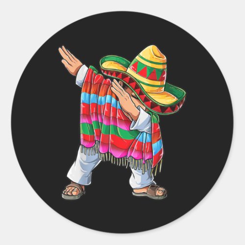 Dabbing Mexican Poncho Cinco de Mayo Boys Men Classic Round Sticker