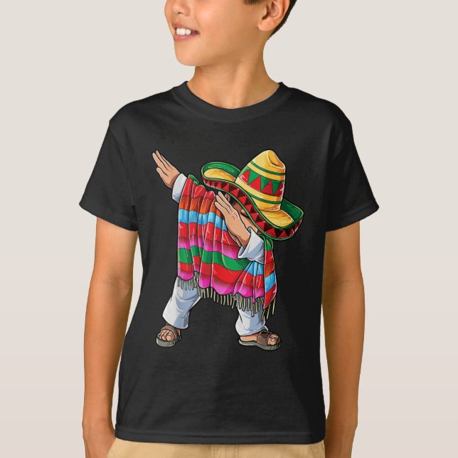 Dabbing Mexican Poncho Cinco De Mayo Boys Men Shor T-Shirt (Front)