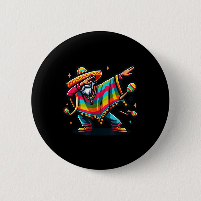 Dabbing Mexican Poncho Cinco De Mayo Boys Men Somb Button (Front)